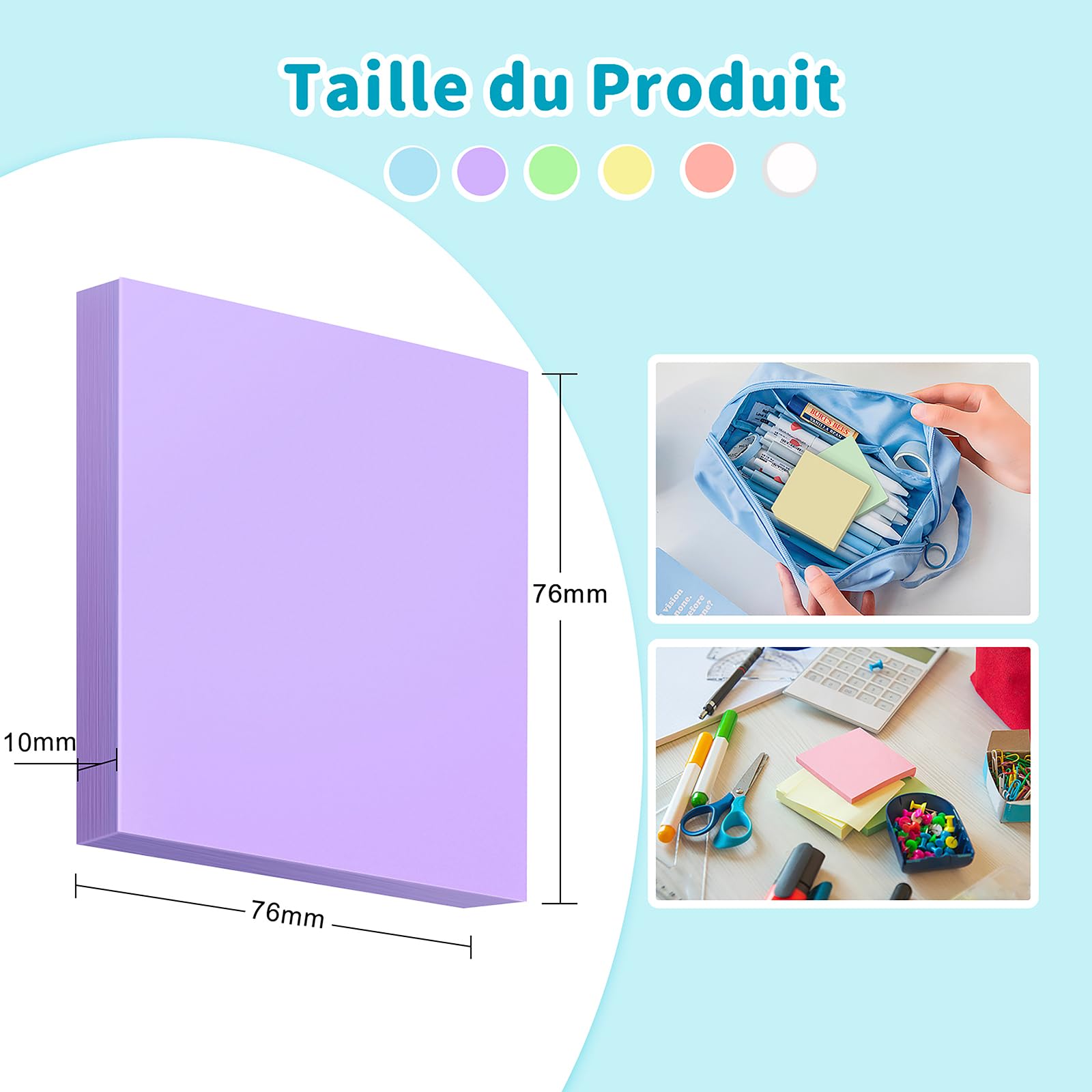 MOXYOY Super Sticky Pastel Self-Stick Notes - 600 Sheets | 76x76mm | 6 Colors 6