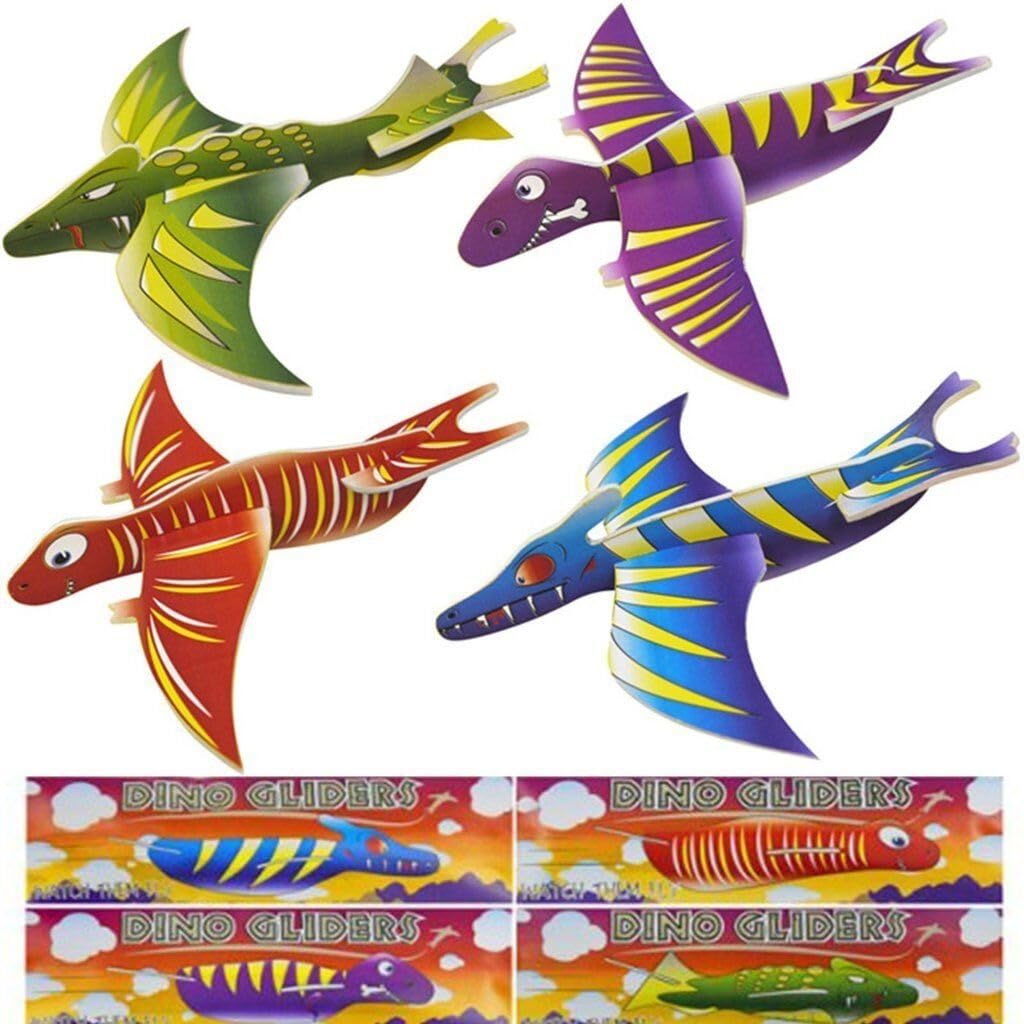 G4GADGET Pack of 12 Dinosaur Flying Glider Planes - Lightweight Foam, 4 Assorted Designs, Ideal for Kids Ages 3+ 1