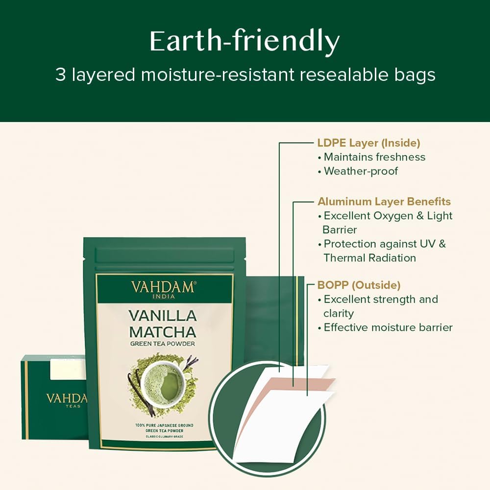 VAHDAM - Vanilla Matcha Green Tea Powder (25g, 12 Servings) 5