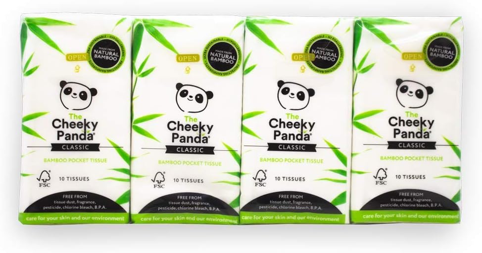 The Cheeky Panda - Bamboo Pocket Tissues 8-Pack | 3-Ply Hypoallergenic Travel Tissues 4