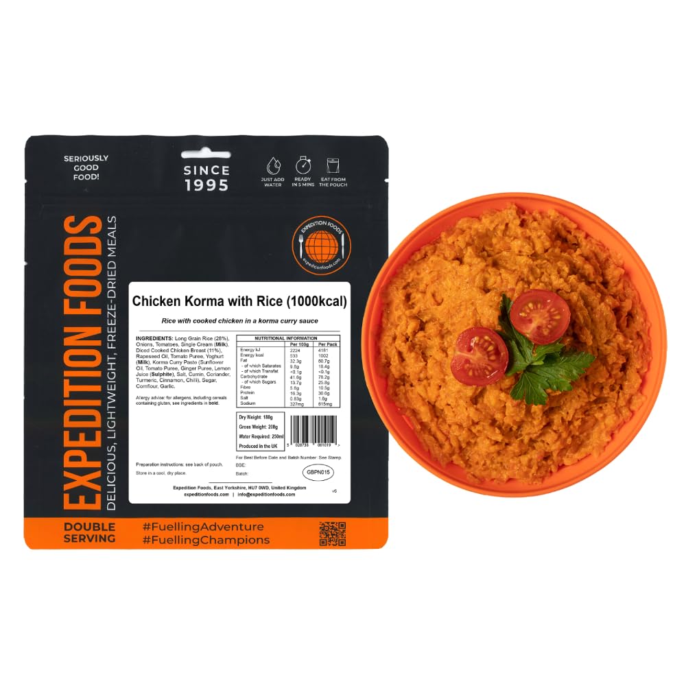 EXPEDITION FOODS Chicken Korma with Rice - Double Serving | 1000KCAL | 5 Year Shelf Life