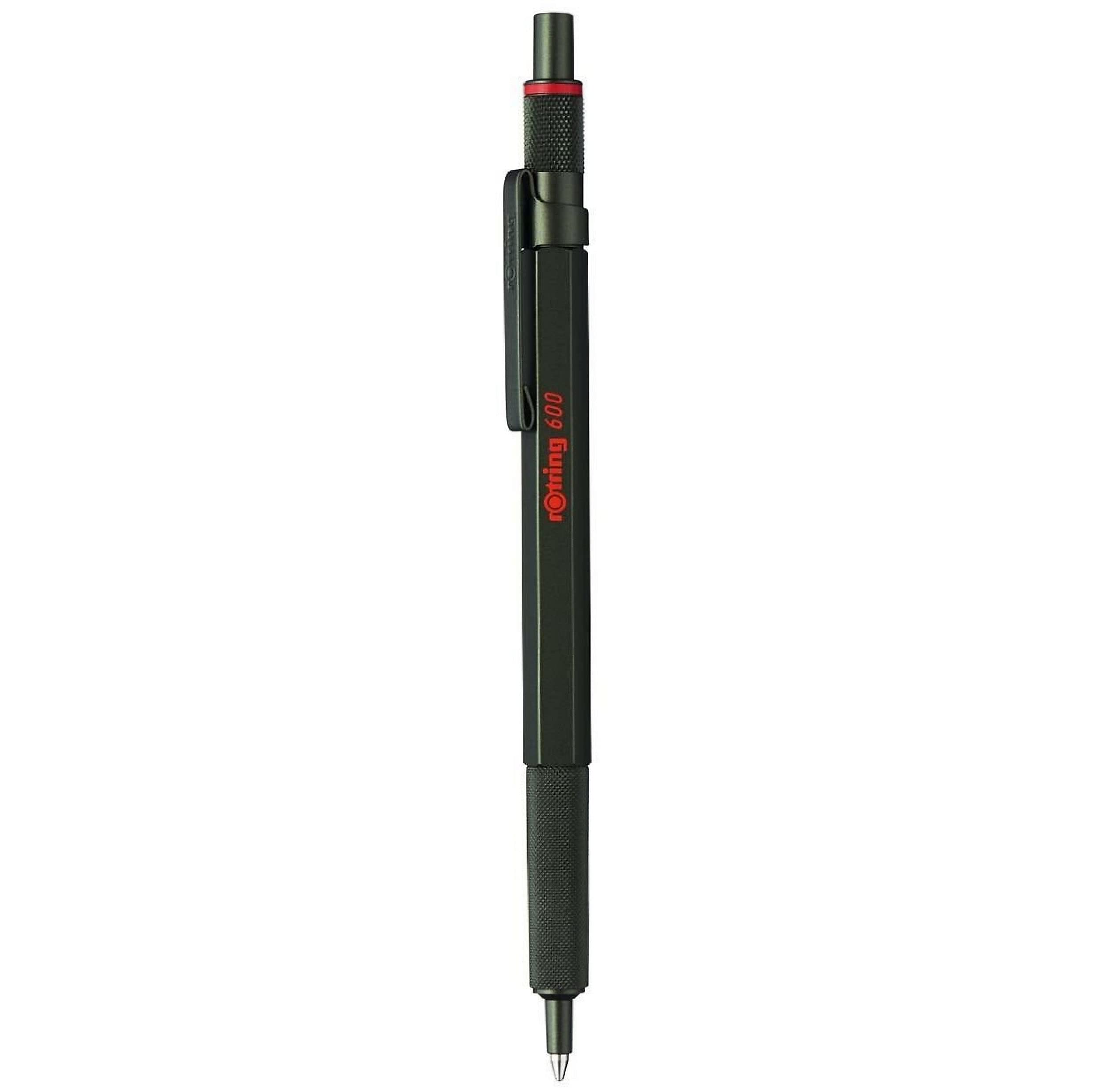 rOtring 600 Retractable Ballpoint Pen - Full Metal Body | Medium Point Black Ink | Green Barrel