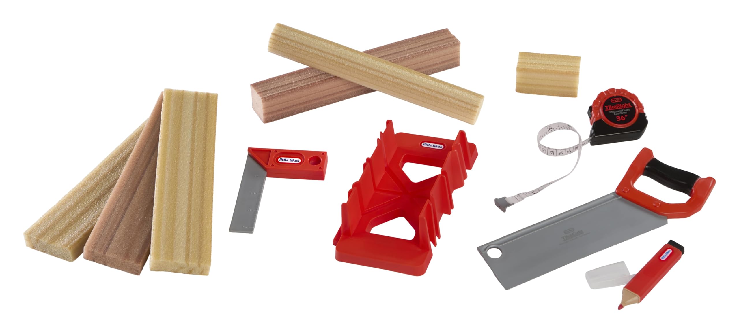 Little Tikes Creative Construction Measure & Cut Set - Pretend Play Building Kit with 5 Realistic Tools and Foam Wood 1