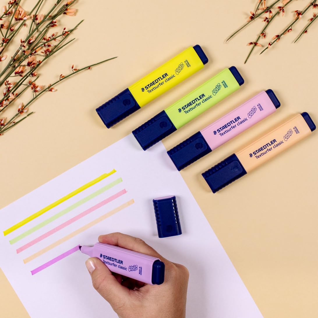 STAEDTLER Textsurfer Classic Highlighter 364 CC6 ST - Assorted Pastel Colours | Chisel Tip | Ink Jet Safe