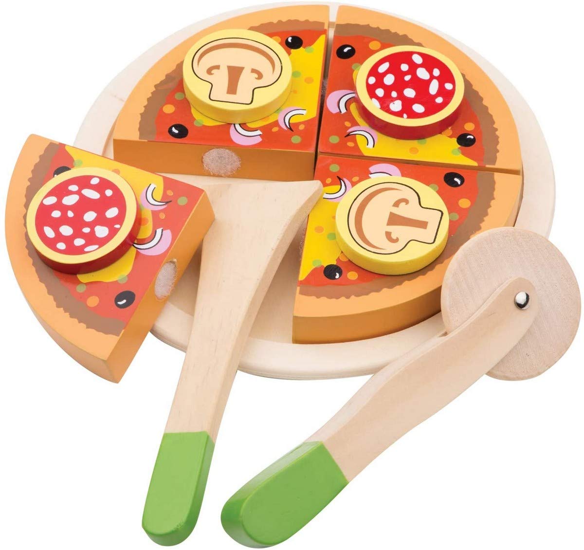 New Classic Toys 10586 Wooden Pretend Play Pizza Cutting Set - Educational Pretend Food for Toddlers & Kids, Ages 2+ 5