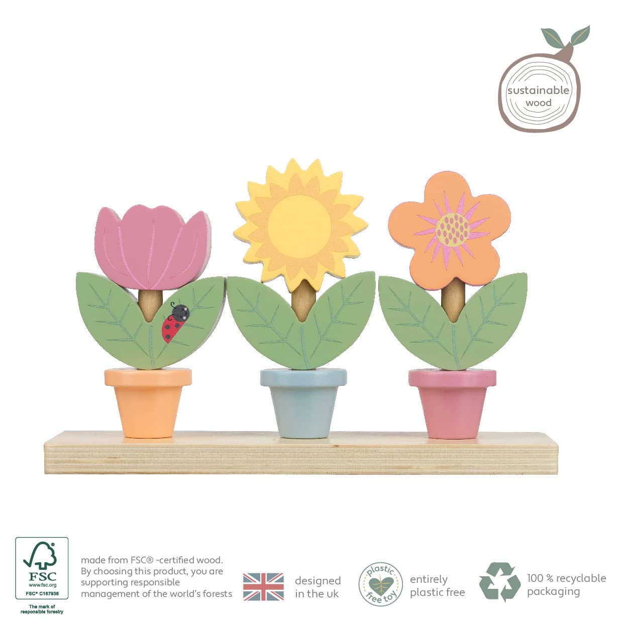 Orange Tree Spring Garden - Wooden Stacking Flower Pots | Toddler | Ages 18-60 Months 4