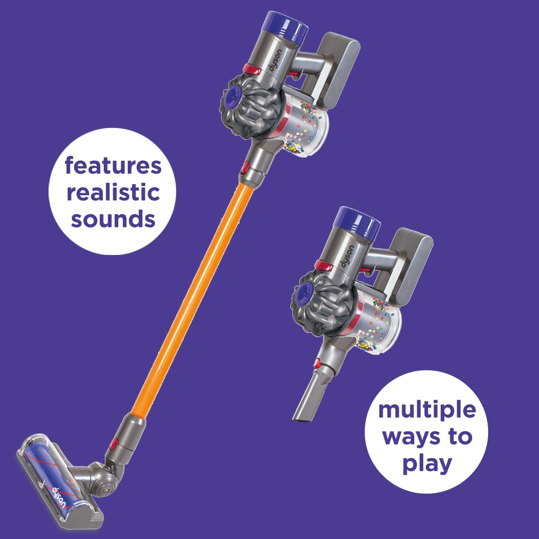 Casdon Dyson Cordless Vacuum Interactive & Officially Licensed Toy Dyson Vacuum For Children Aged 3+ Realistic Role-Play Fun, Purple and Orange 7