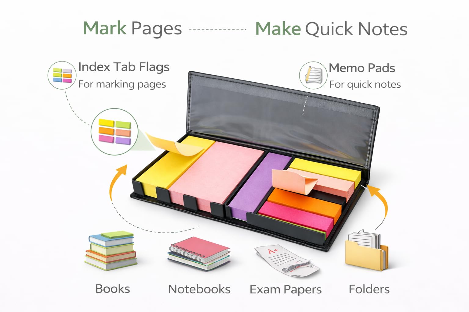 1ABOVE Self-Stick Notes Set with Leather-Like Case and Index Tabs | 1000pc | 7.62x7.62 cm 3