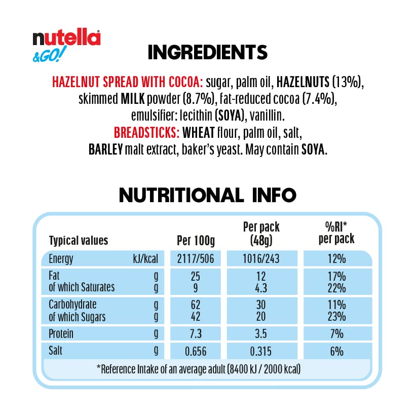 Nutella &Go! Chocolate Hazelnut Spread with Breadsticks Snack Pack | 8 x 48g Portions | 96g Total 11