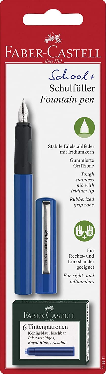 Faber-Castell Metal Fountain Pen - Fine 0.3mm Nib | Refillable | Blue Ink | Ergonomic Grip