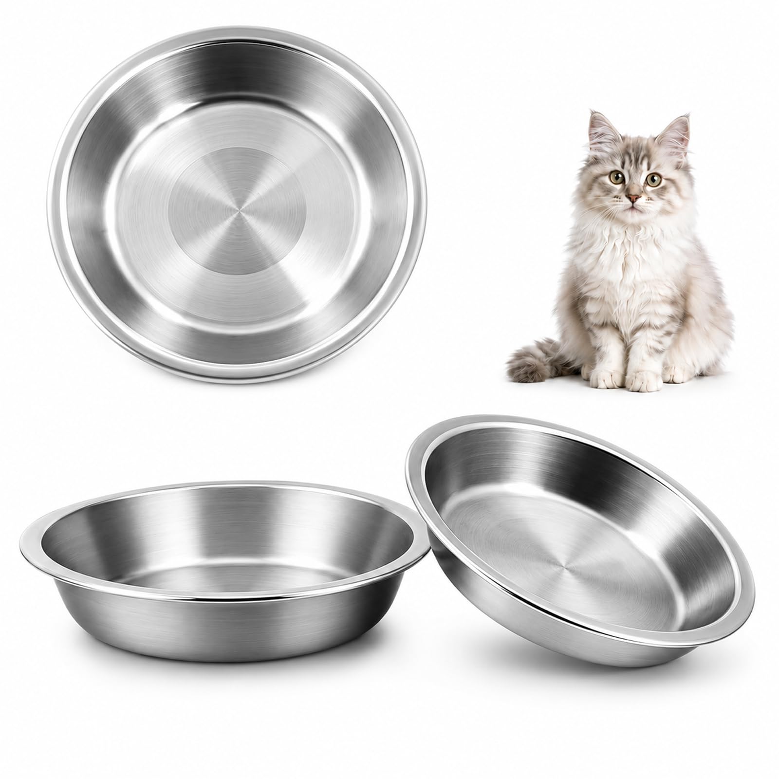 JADUFHU Stainless Steel Cat Bowls - 3 Pcs, 5.5 Inch Diameter, Whiskers-Friendly Design 1