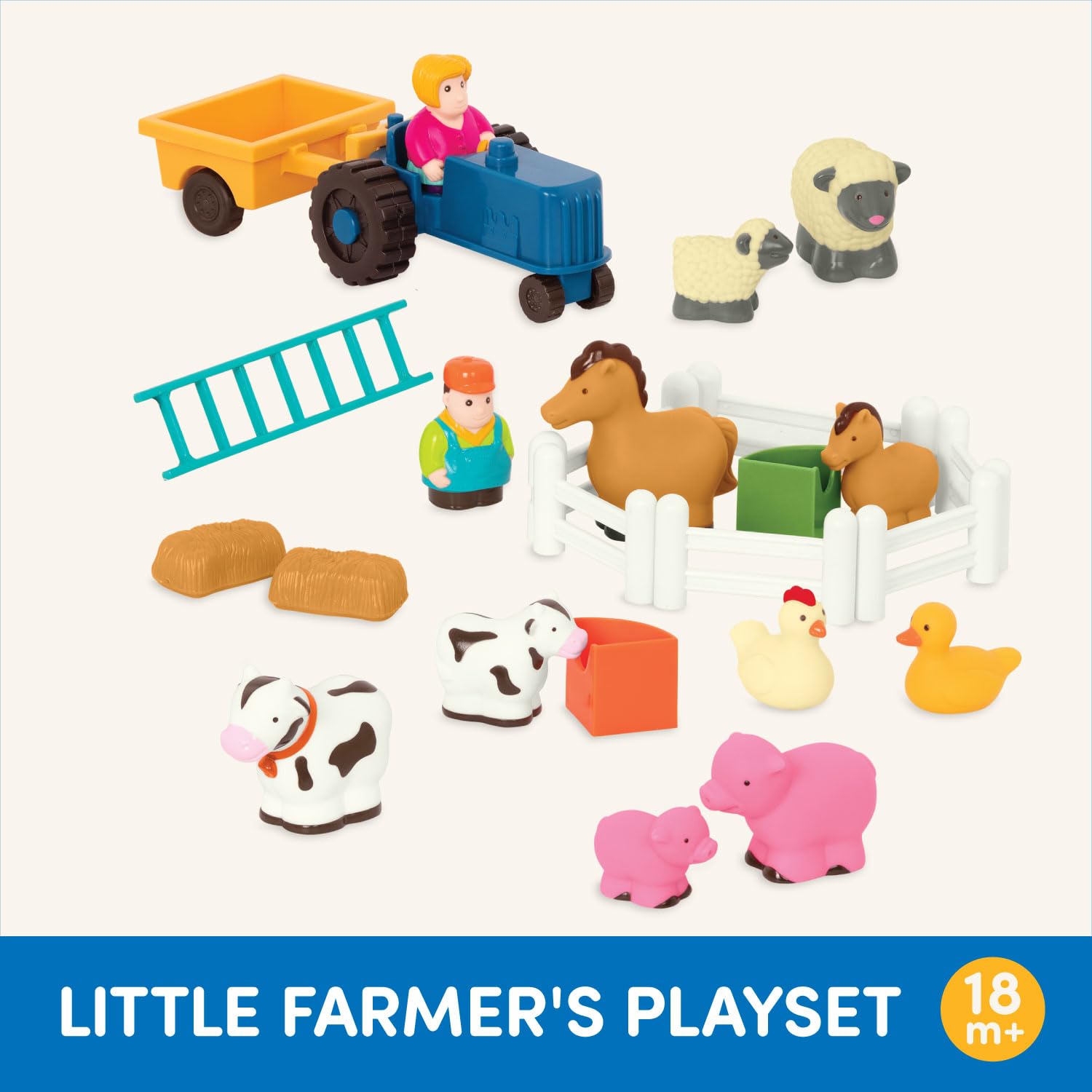 Battat Farm Animal Play Set - 25-Piece Farm Playset with Tractor, Animals & Fences 12