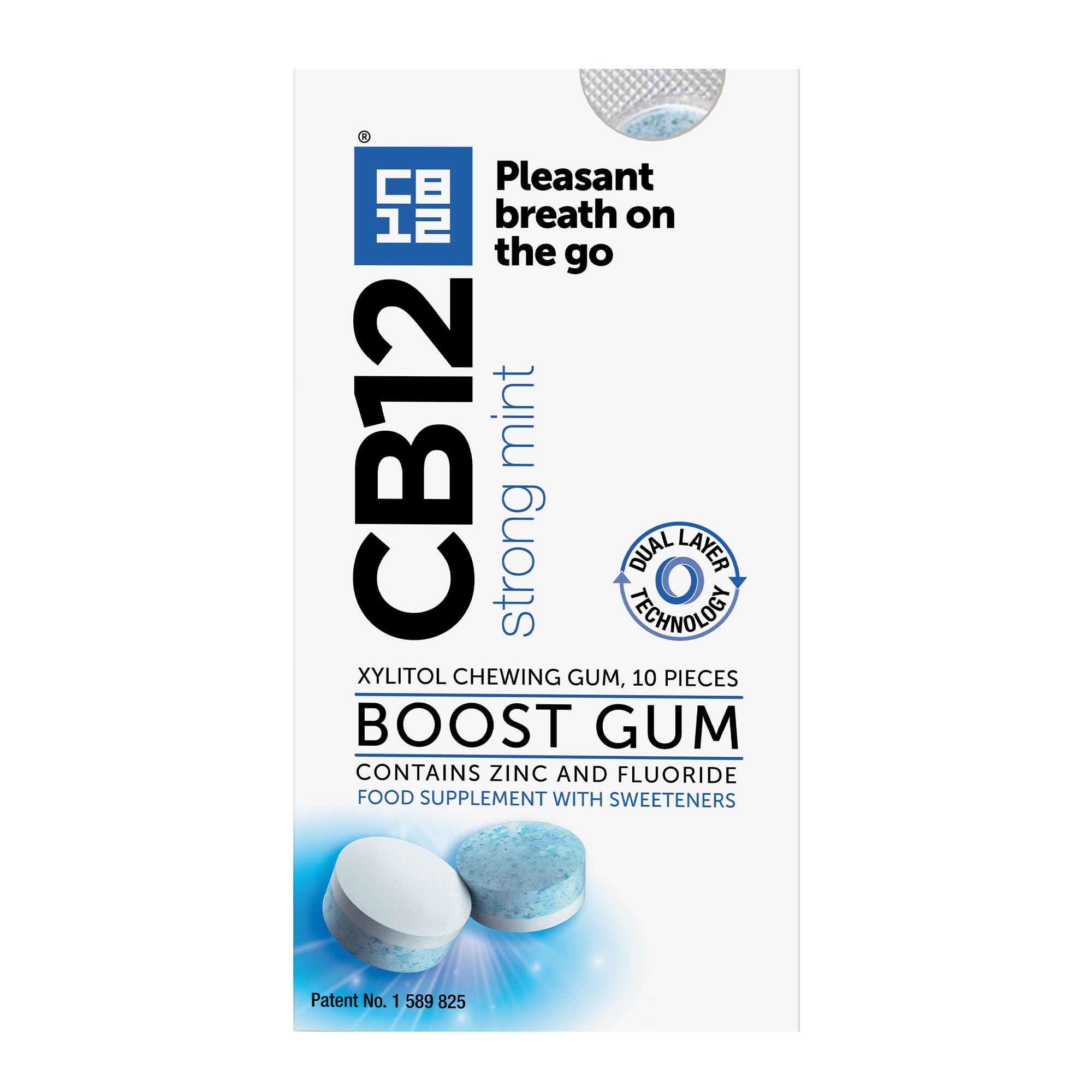 CB12 Boost Chewing Gum - Sugar-Free Cool Mint, Prevents Bad Breath, Strengthens Teeth, 10 Pieces 1