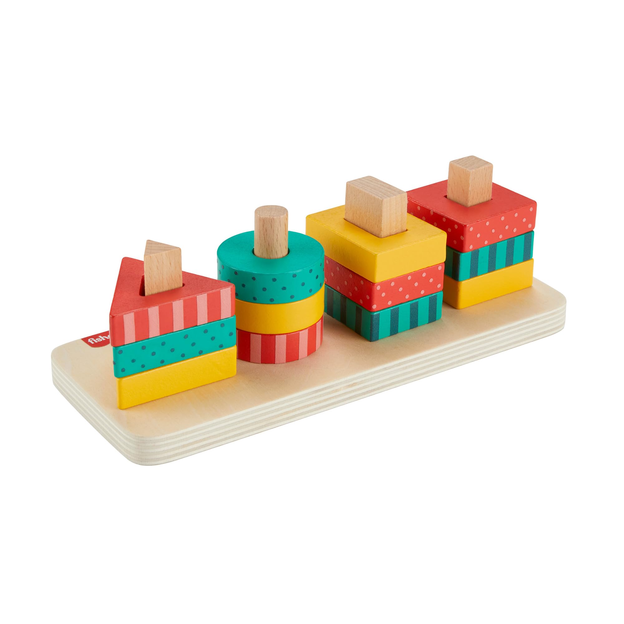 Fisher-Price Wooden Shape Stacker - Montessori-Style Sorting & Stacking Toy for Toddlers 2+ 1