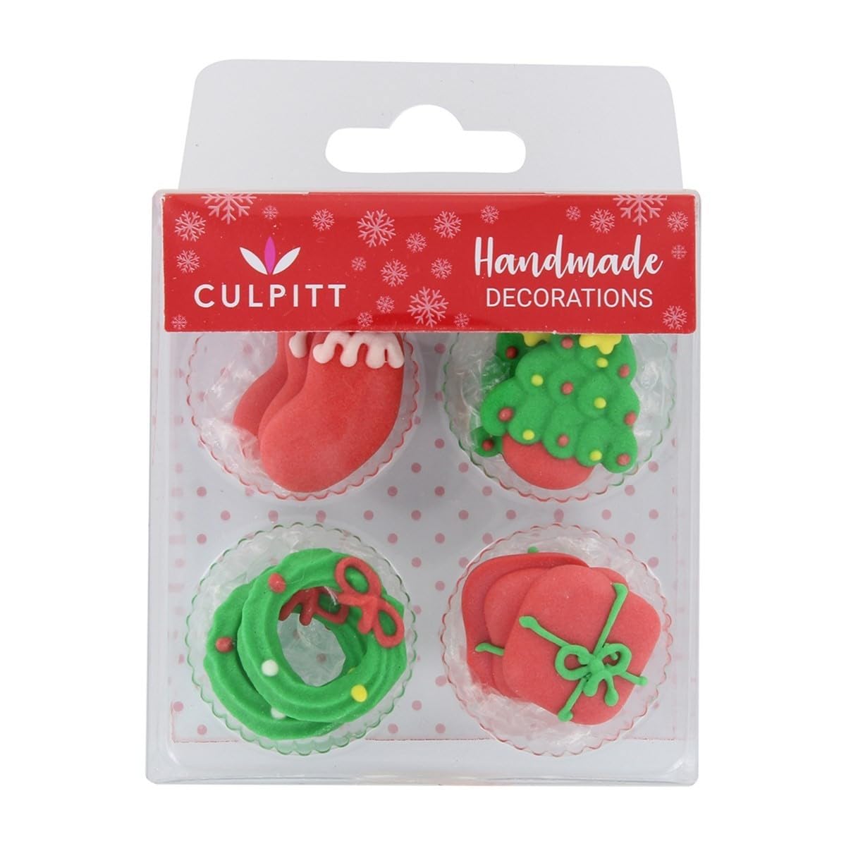 Culpitt - Christmas Icons Sugar Pipings Edible Royal Icing Cake & Cupcake Toppers Festive Red and Green 3