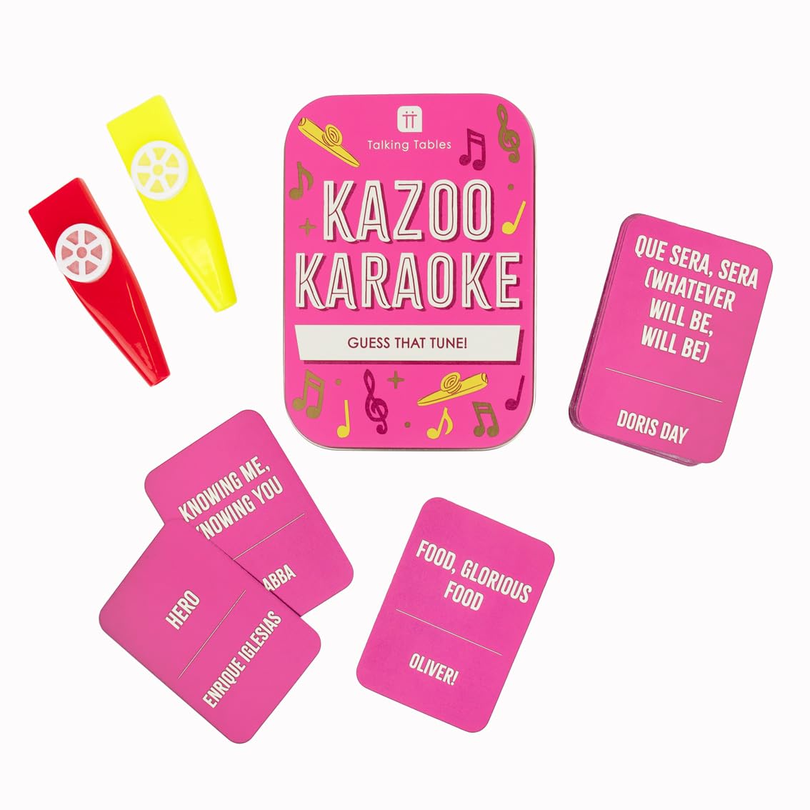 Talking Tables Karaoke Kazoo Guess Song Game - 132 Cards & 2 Kazoos | Ages 7+ | 2+ Players