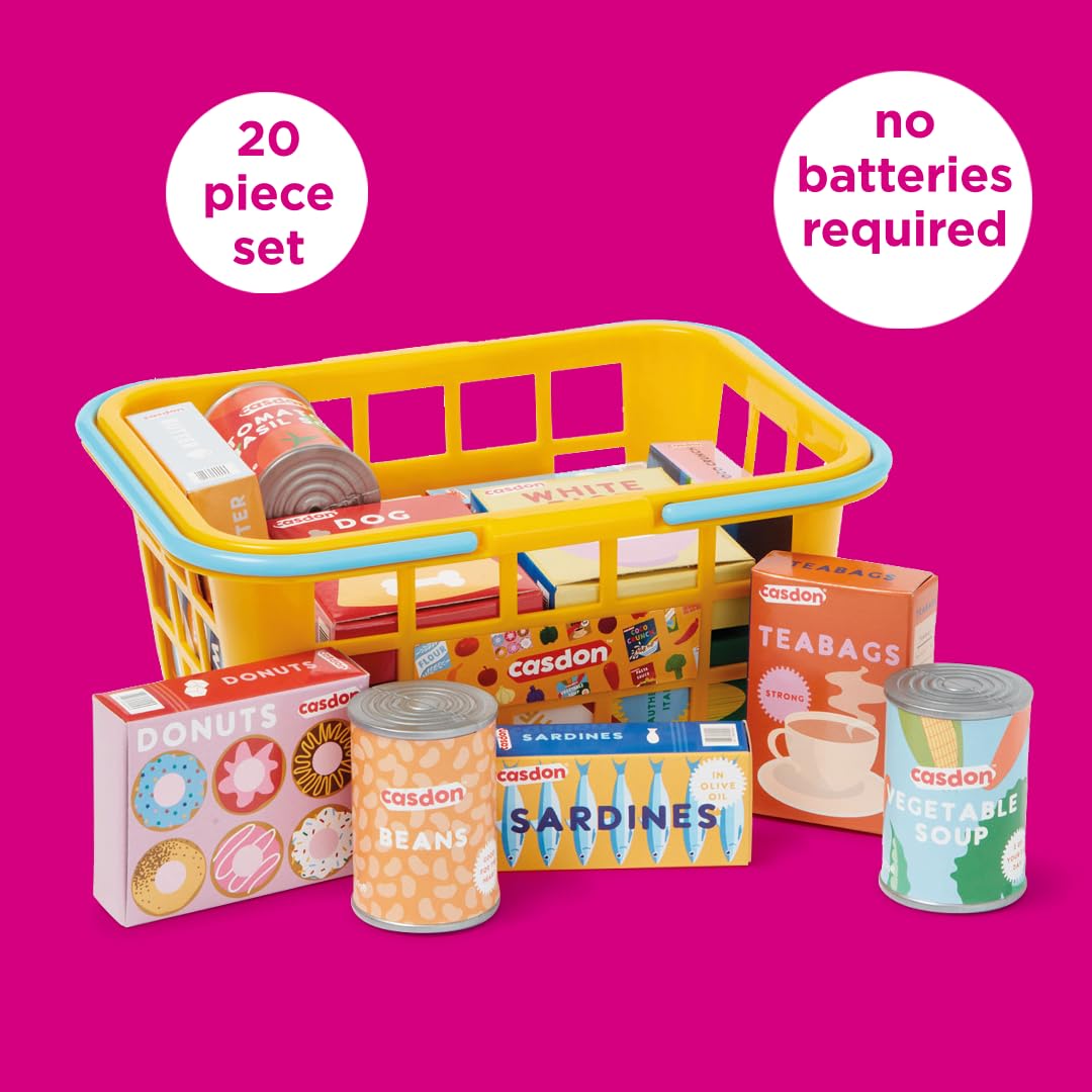 Casdon Colourful Toy Shopping Basket for Children Aged 2+ | 20 Piece Set | Yellow Plastic