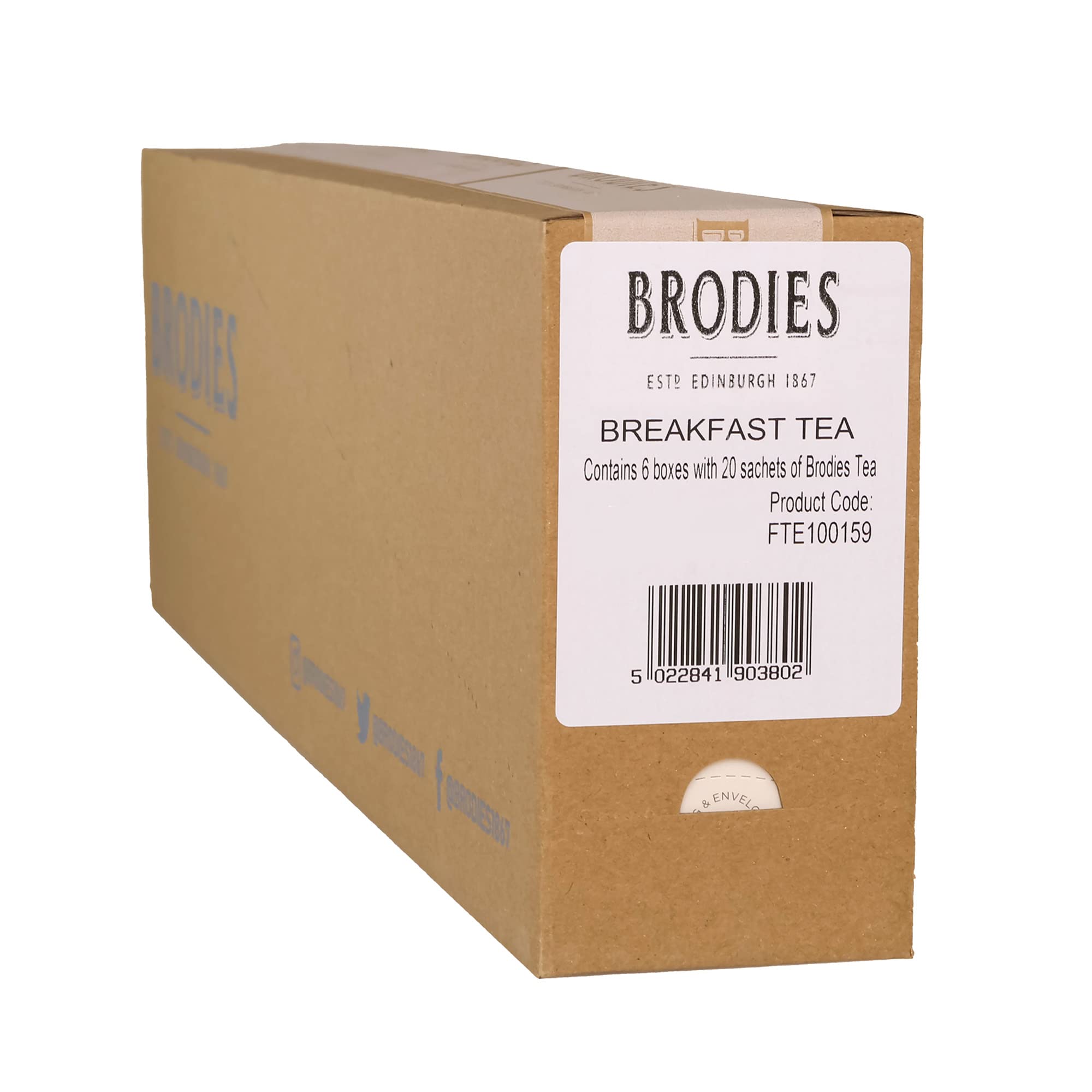Brodies Breakfast Tea - 6 Boxes of 20 Individually Wrapped Tea Bags (120 Total) - Scottish Black Tea Blend