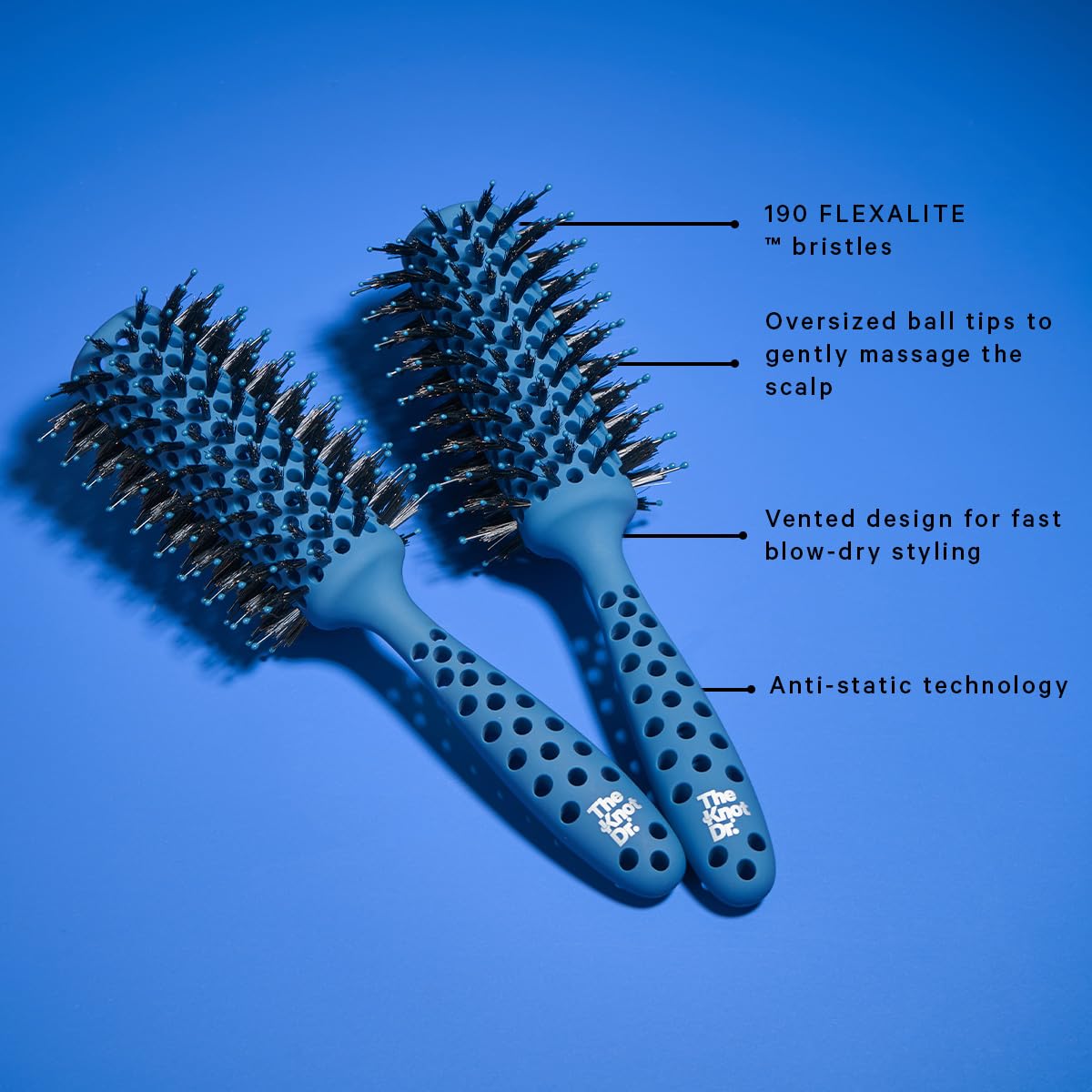 THE KNOT DR. Round Hair Brush - Thermal Barrel for Blow Drying | FLEXALIT Bristles | Blue