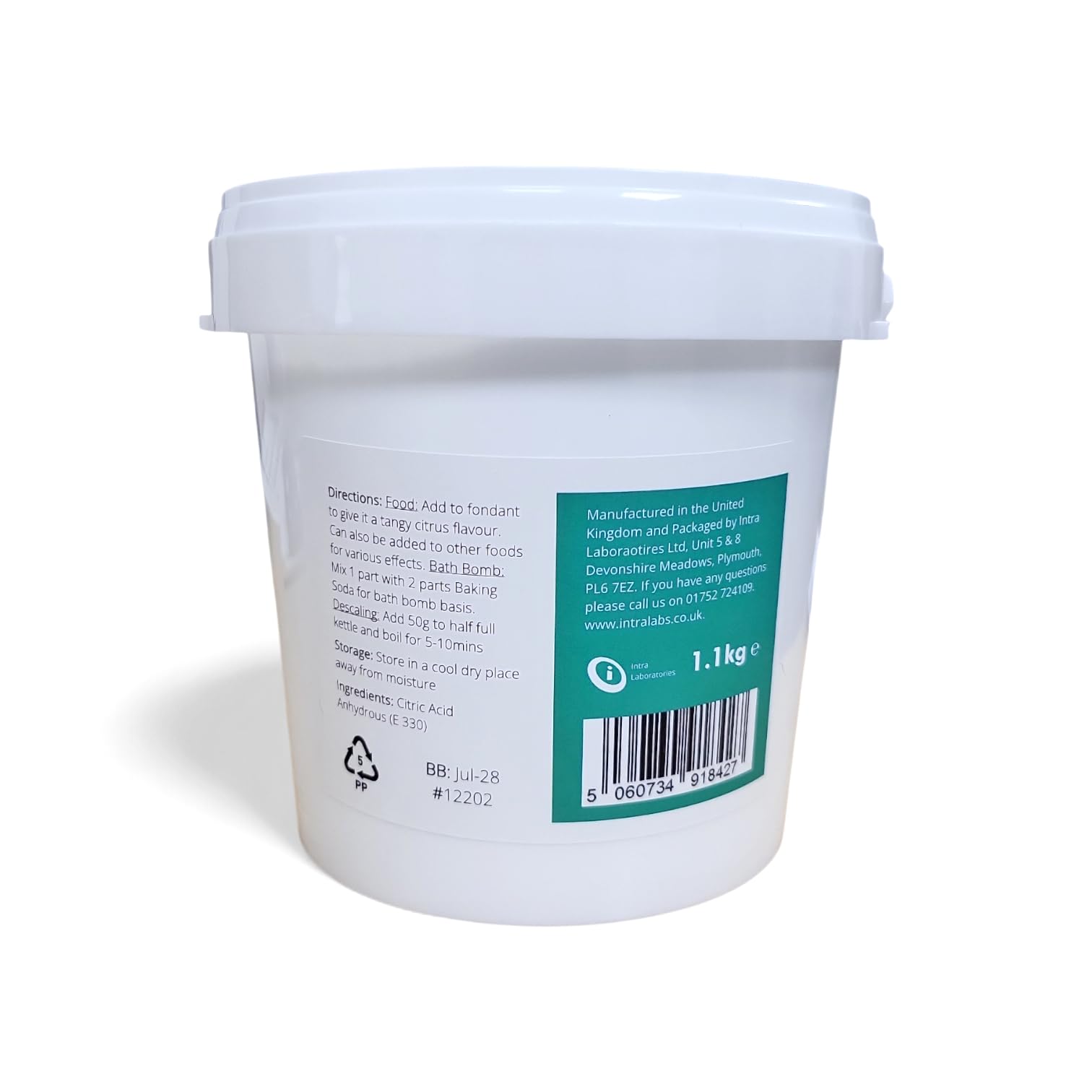Intralabs Citric Acid 1.1kg - Food Grade De-Scaler & Multi-Purpose Cleaner