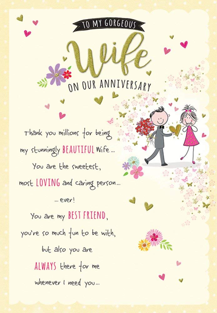 Piccadilly Greetings Gorgeous Wife On Our Anniversary Card | 9 x 6 Inches | Green, Peach, Beige