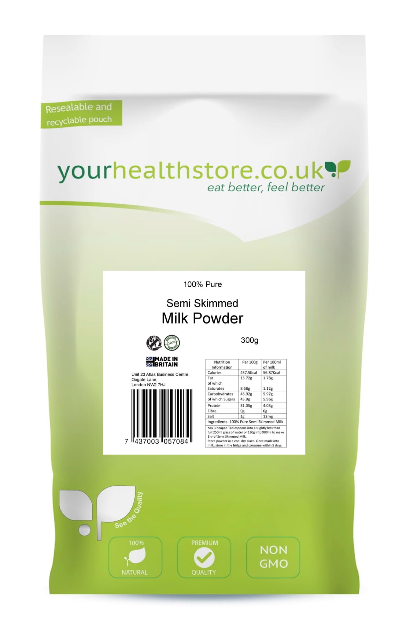 yourhealthstore Semi Skimmed Milk Powder - 100% Pure | Gluten Free | Vegetarian