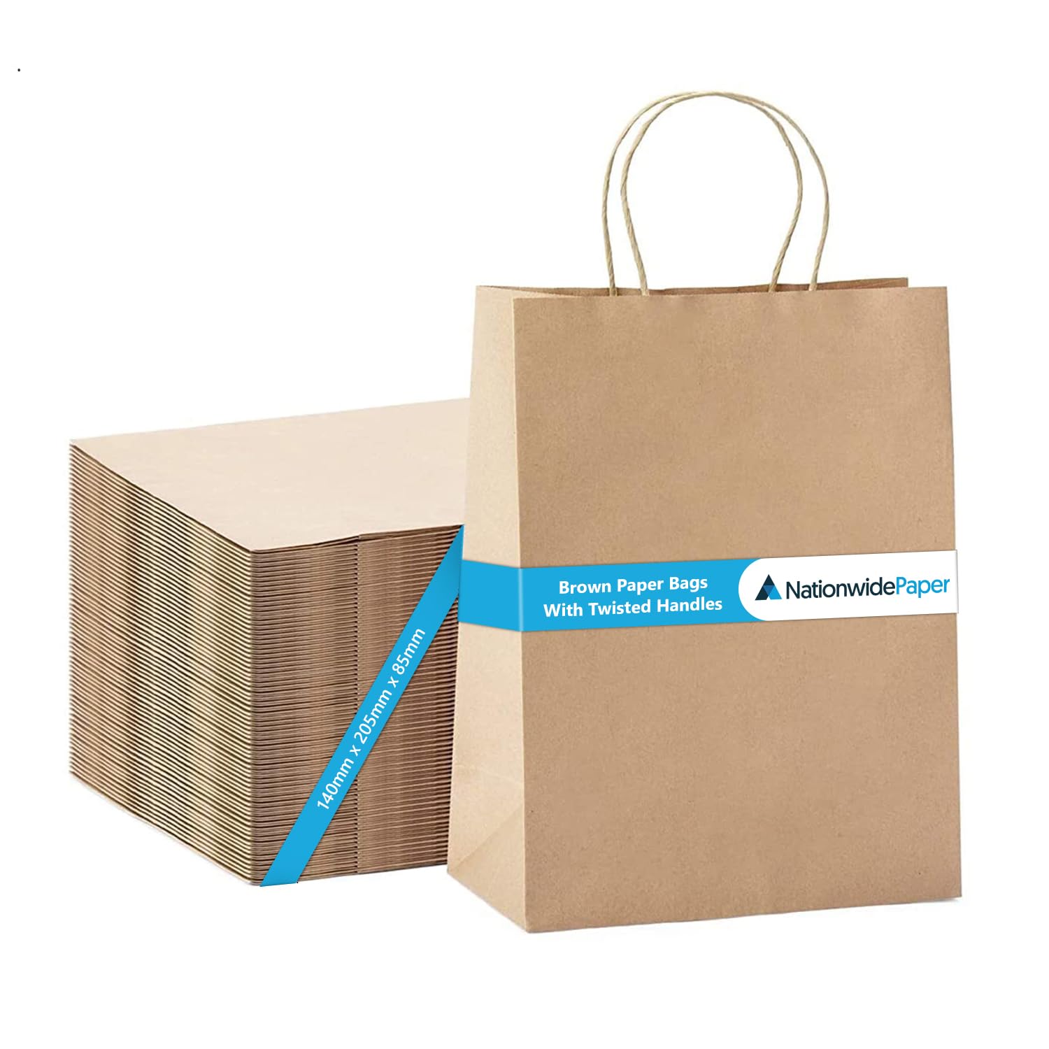 Nationwide Paper - Extra Small Brown Kraft Paper Bags with Handles 100 pcs (13.3x20.3x9.5cm) 1
