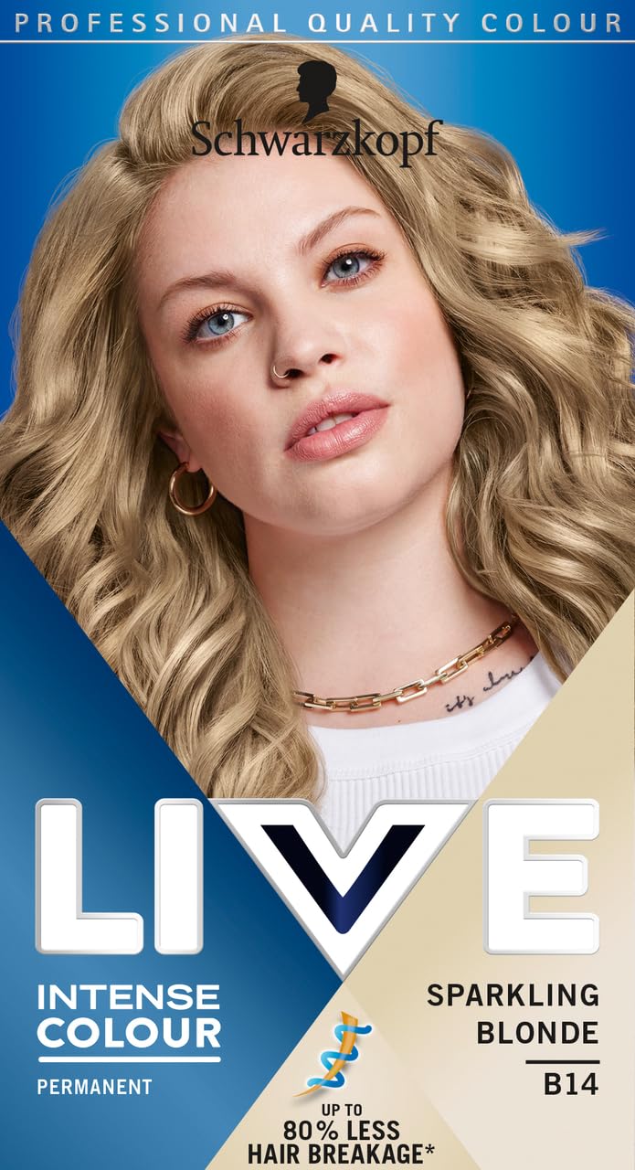 Schwarzkopf LIVE Intense Colour Sparkling Blonde B14 Permanent Hair Dye - 100% Vegan, Anti-Breakage Formula with Anti-Brassiness Effect