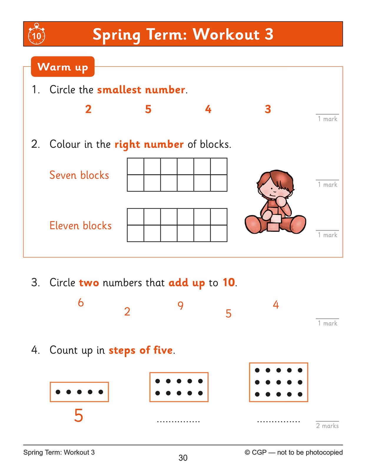 CGP KS1 Maths 10-Minute Weekly Workouts - Year 1 Study Aid | Paperback | Ages 5-6 9