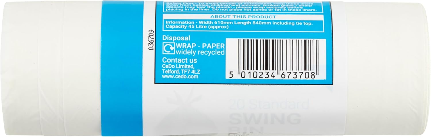 Polylina 20x Tie Top Swing Bin Liners, Recycled Plastic, White, 45 Litre 2