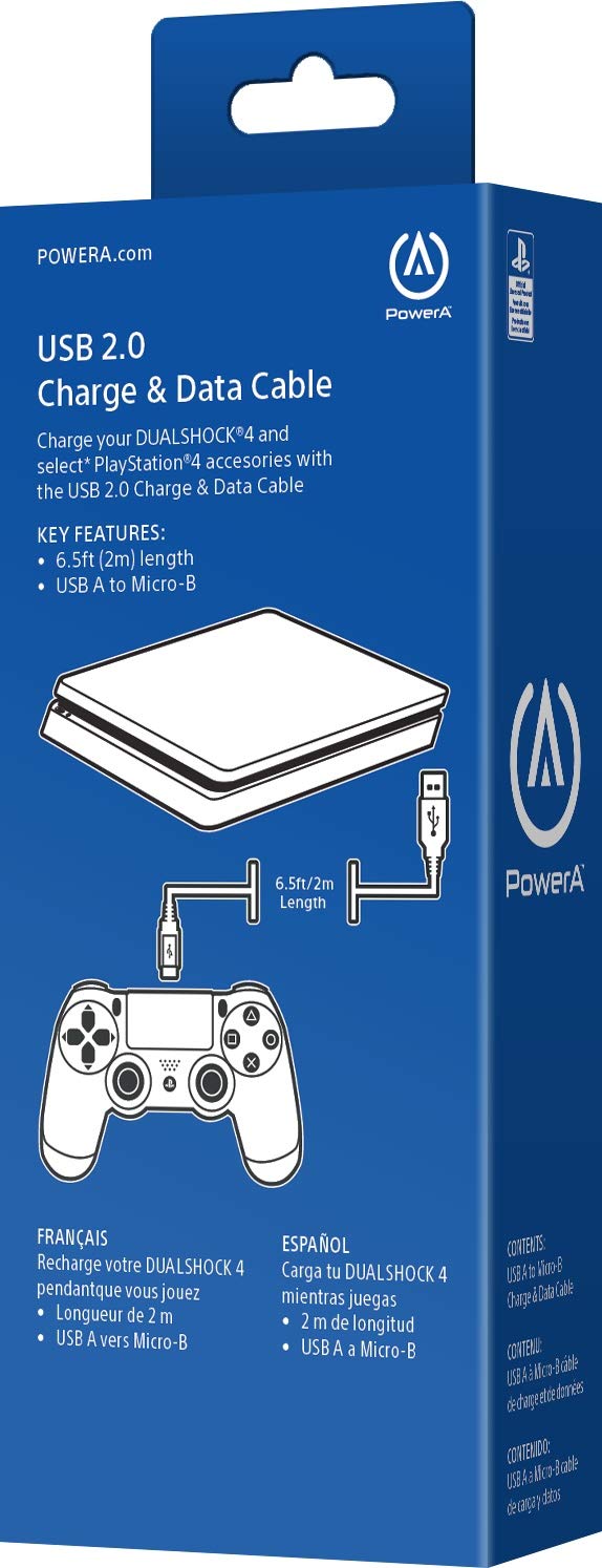 PowerA USB Charging Cable - 6.5 ft | Fast Charging | Official PS4 Licensed