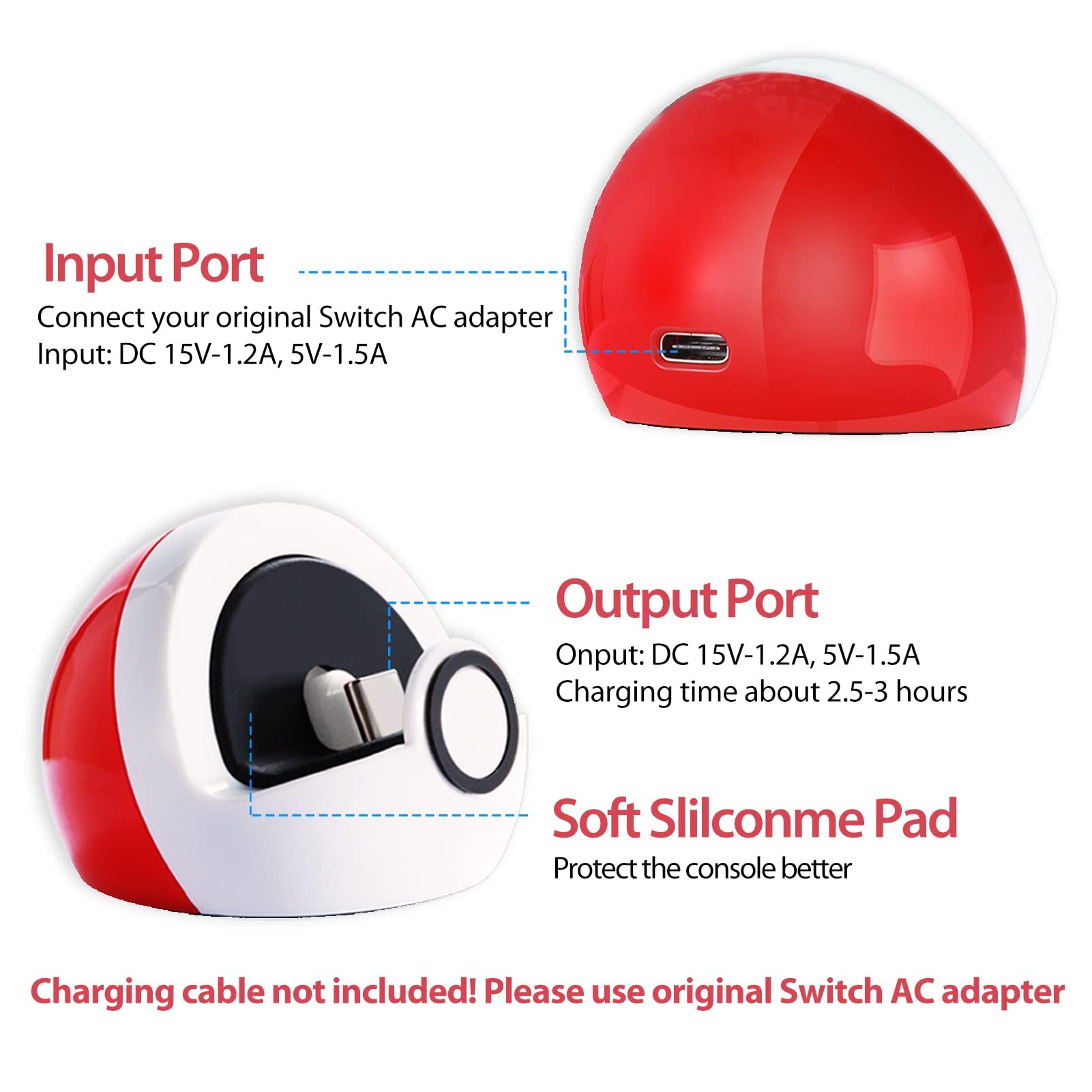 Antank Tiny Charging Dock for Nintendo Switch, Switch OLED & Switch Lite - Compact 45° Angle Charger Stand with Non-Slip Base 3