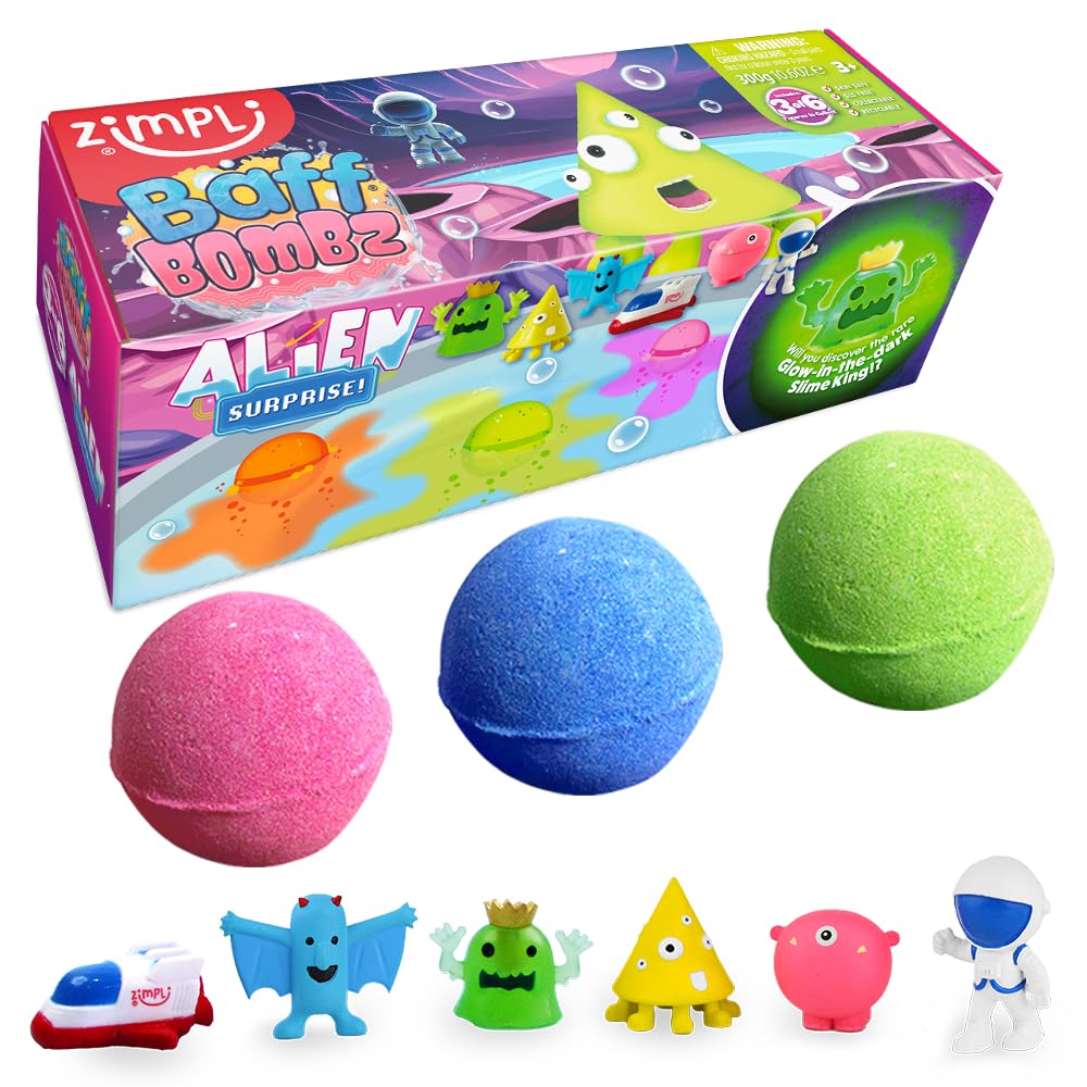 ZIMPLI 3 x 100g Alien Surprise Baff Bombz with Hidden Toy Figure