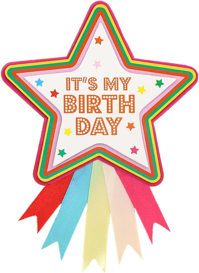 Talking Tables Happy Birthday Rosette Star Badge - Reusable, Colourful Ditsy Stars, 10cm Diameter