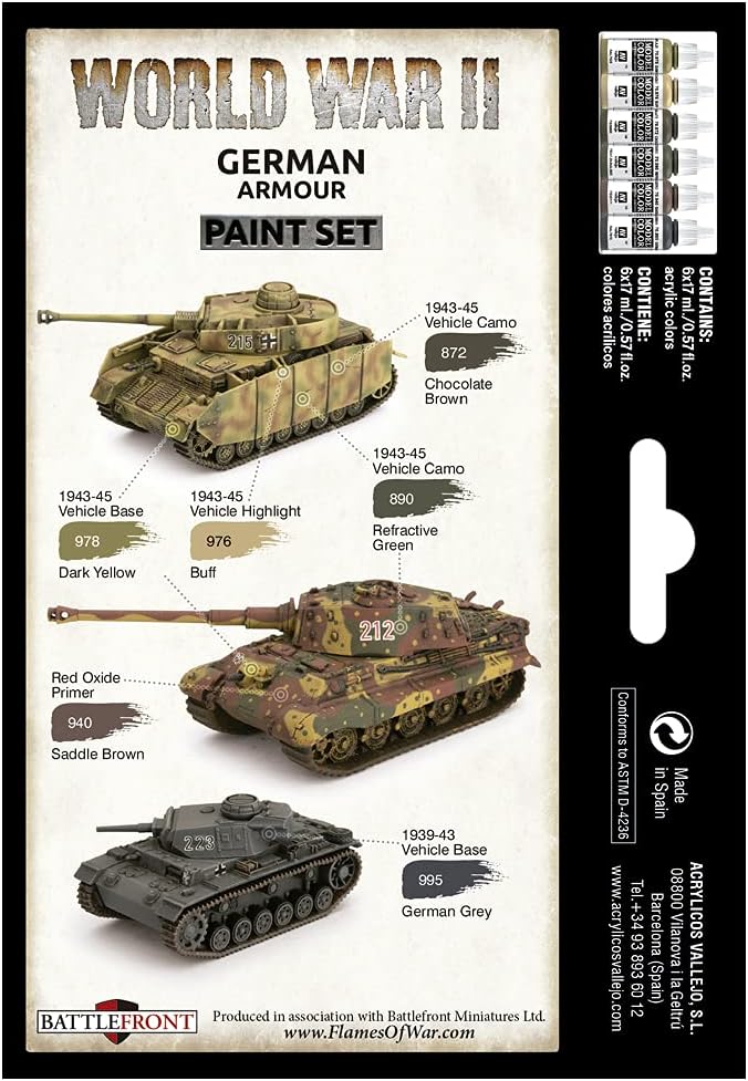 Vallejo WWII German Armour Model Color Set (6) - 17 ml Acrylic Paints 3
