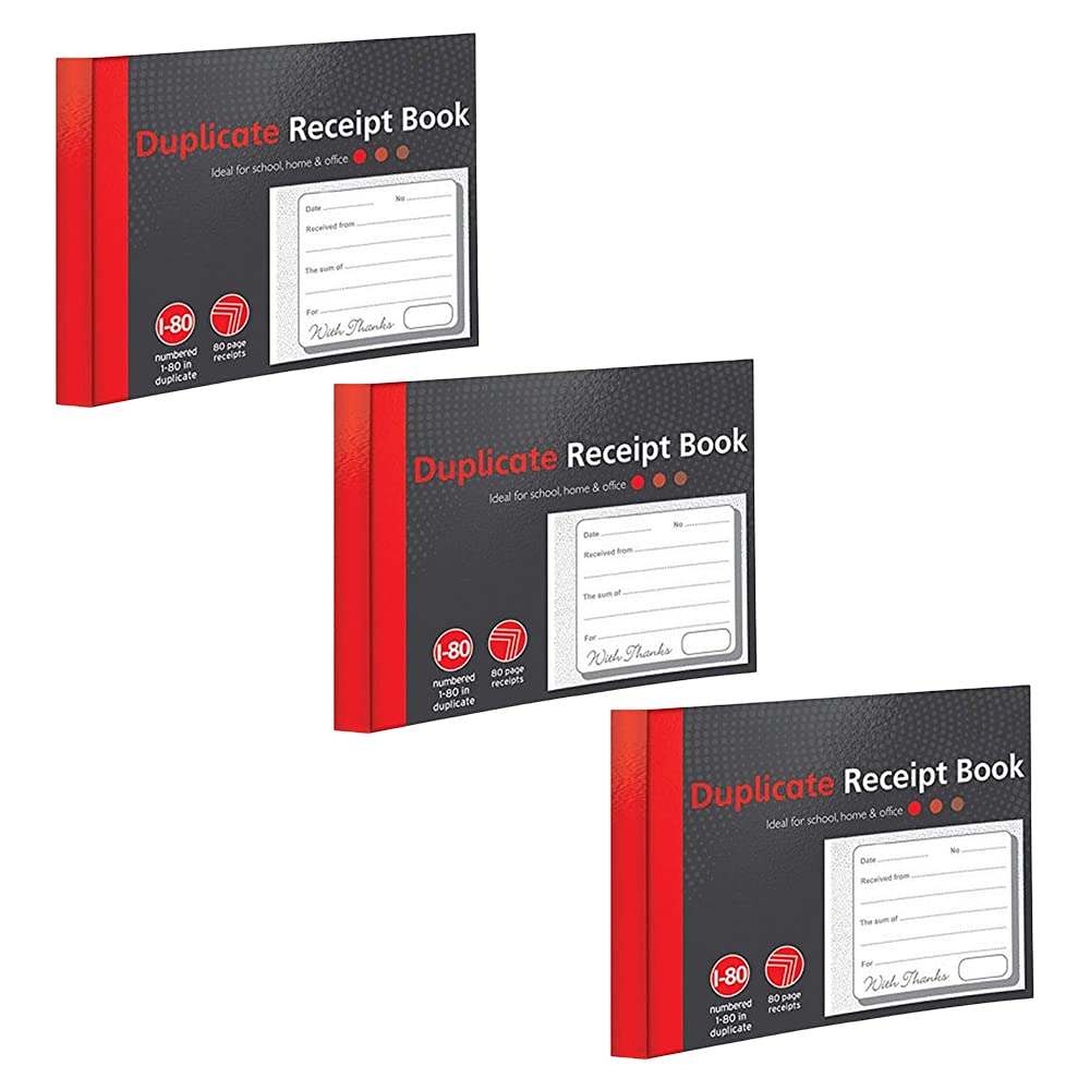1ABOVE Duplicate Receipt Book - 80 Numbered Duplicate Pages | Half Size (5"x4") | 3 Pack