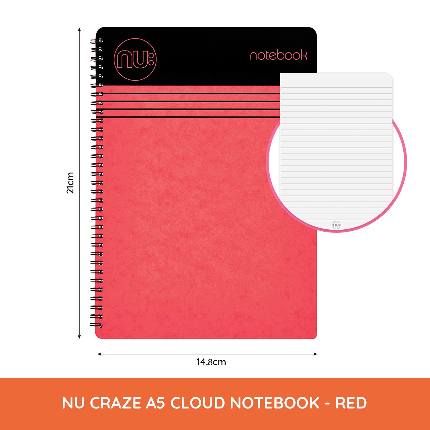 nu: Craze Cloud Range A5 Wirebound Notebook - Red | 80gsm FSC Paper | 110 Pages