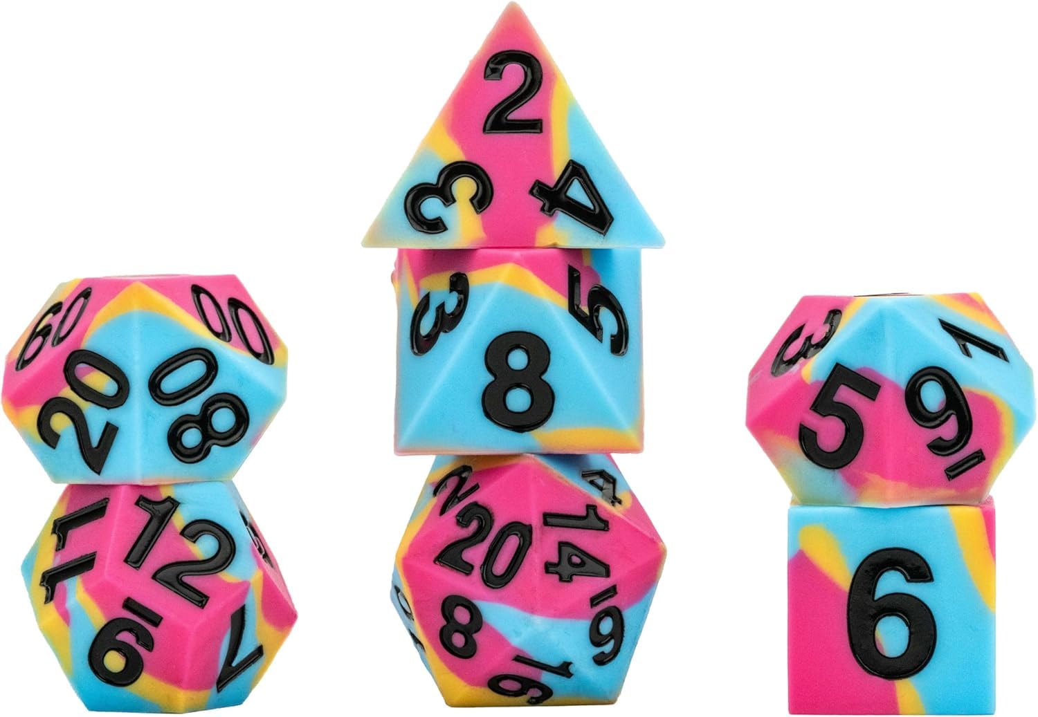 Metallic Dice Games FanRoll Pride Sharp Edge Silicone Rubber Poly Dice Set - 16mm, Pansexual 1