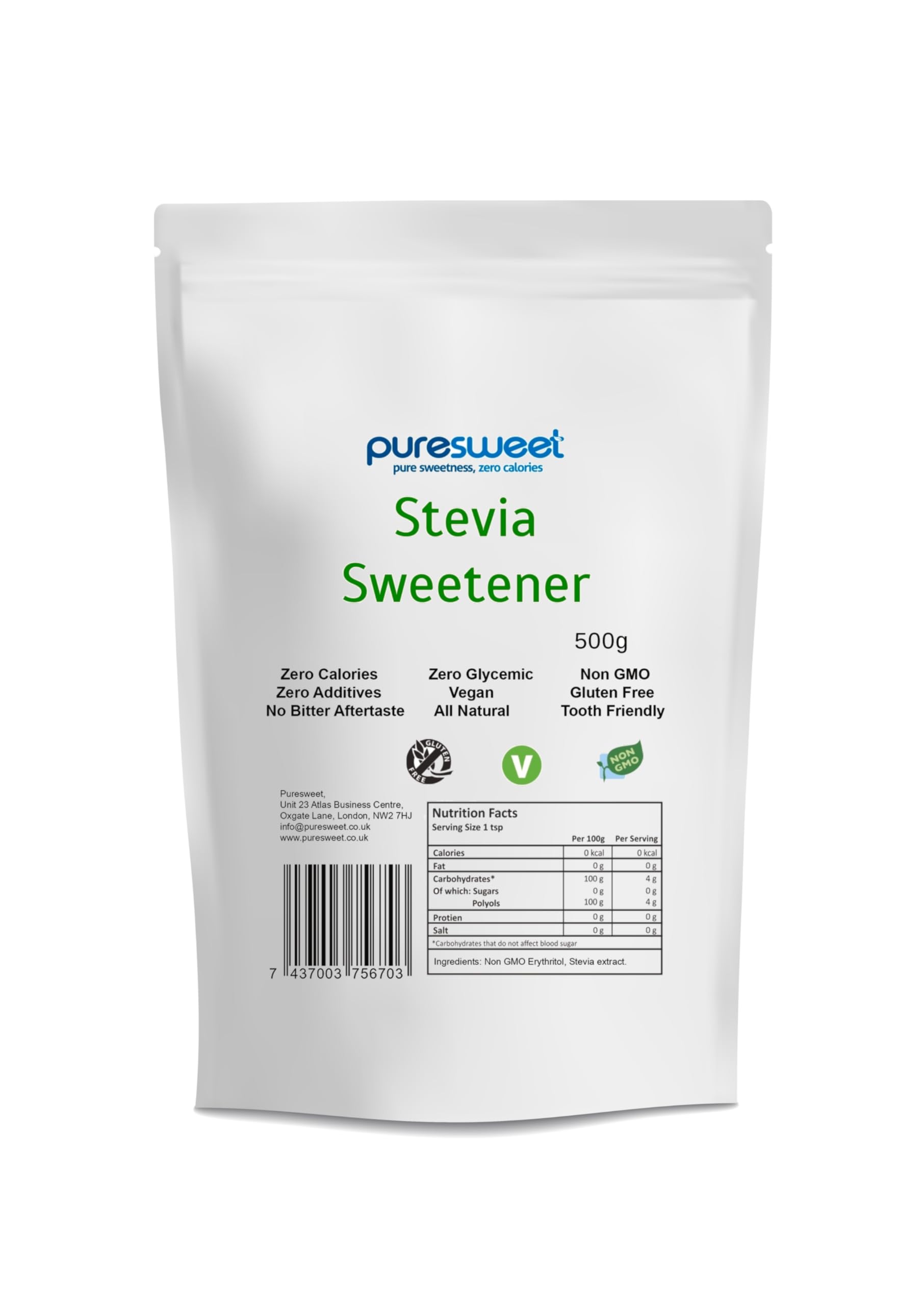 Puresweet Premium Stevia Sweetener - 500g Bag | Great Taste | Blood Sugar Control