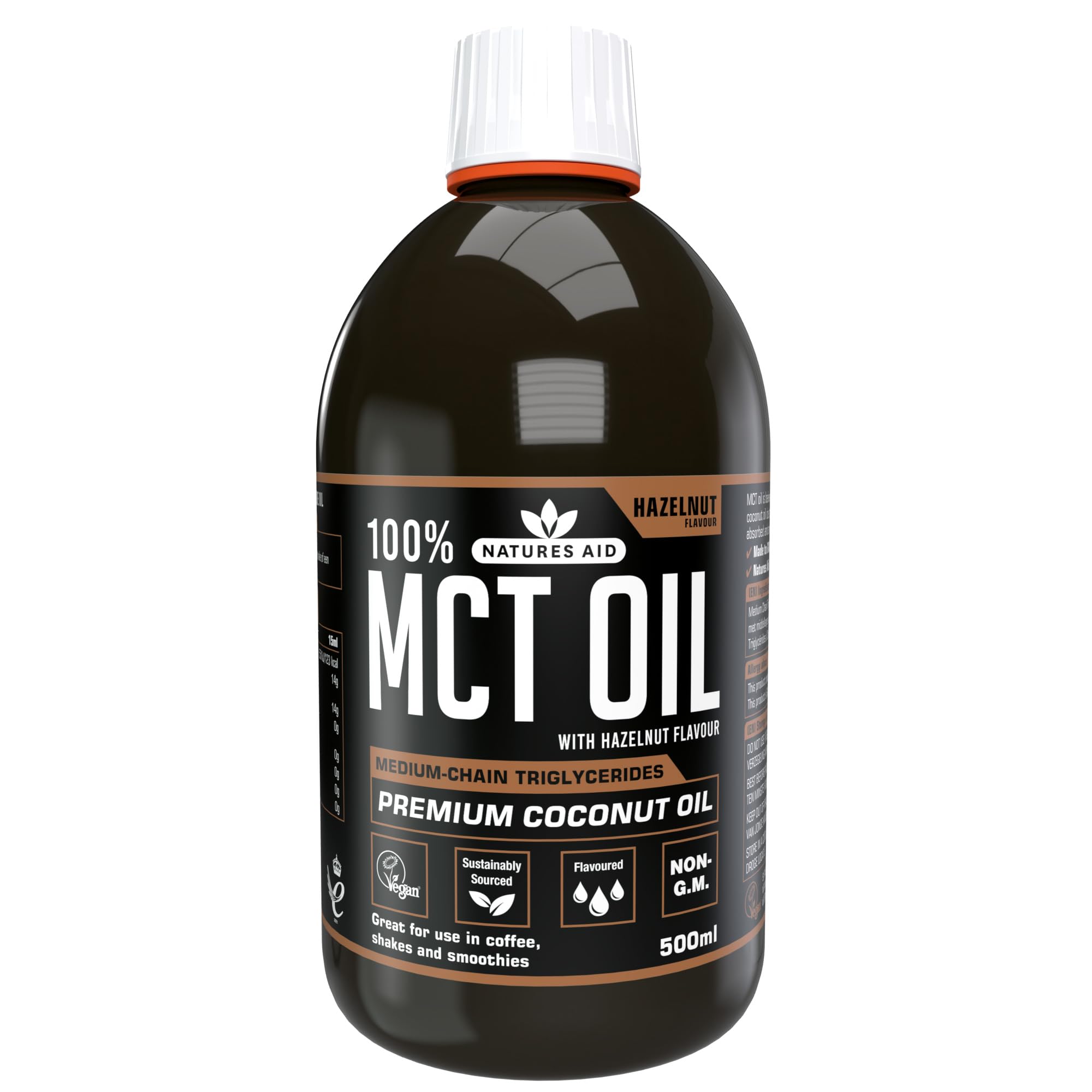 Natures Aid MCT Oil - Hazelnut Flavoured | 100% Pure Coconut Oil | 500ml 1