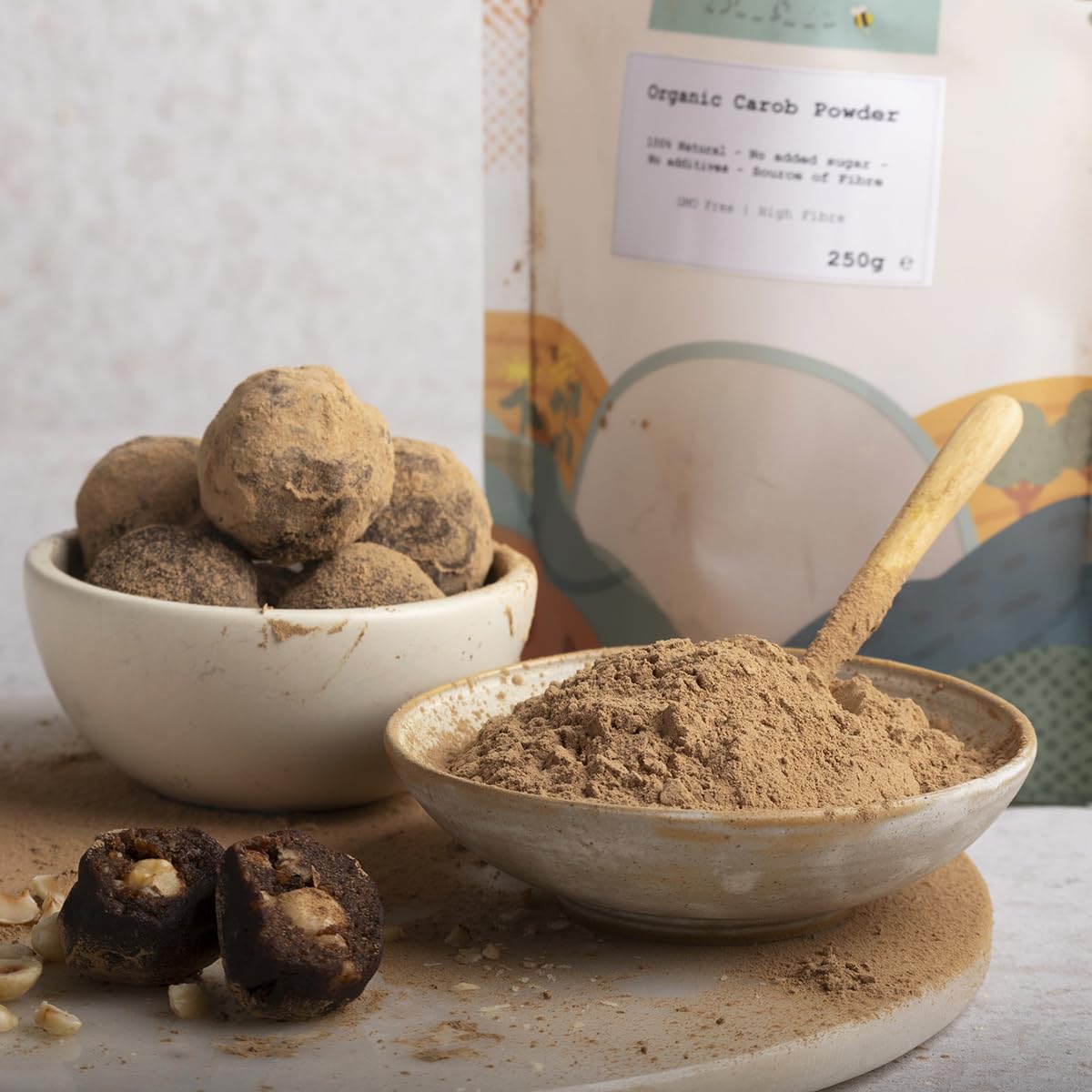Organic Carob Powder 250g - Grade A Vegan Chocolate Substitute - Wholefood Earth