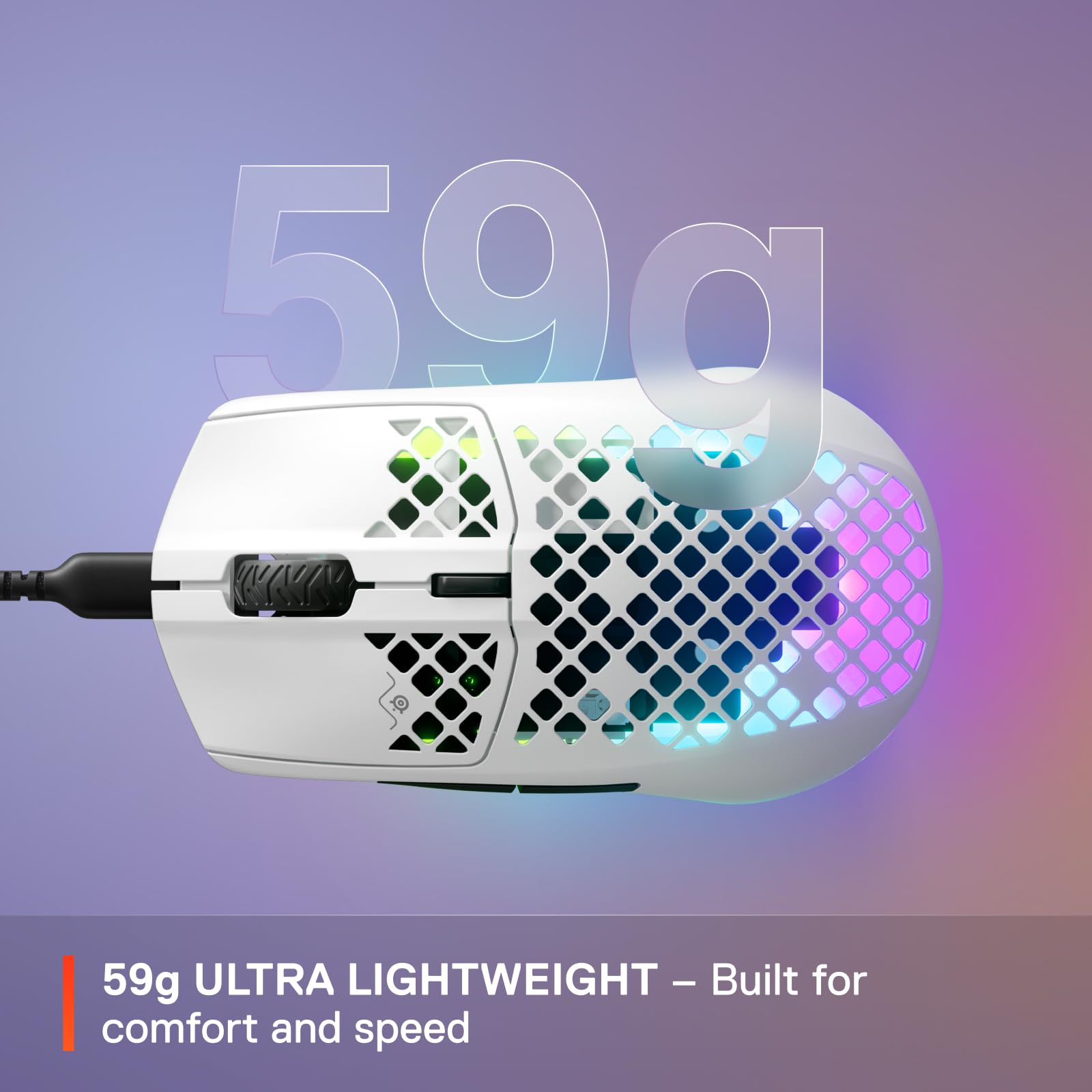 SteelSeries Aerox 3 Snow - Ultra-Lightweight Holey RGB Gaming Mouse, 8500 DPI TrueMove Core Sensor, IP54 Water Resistant, 59g 14