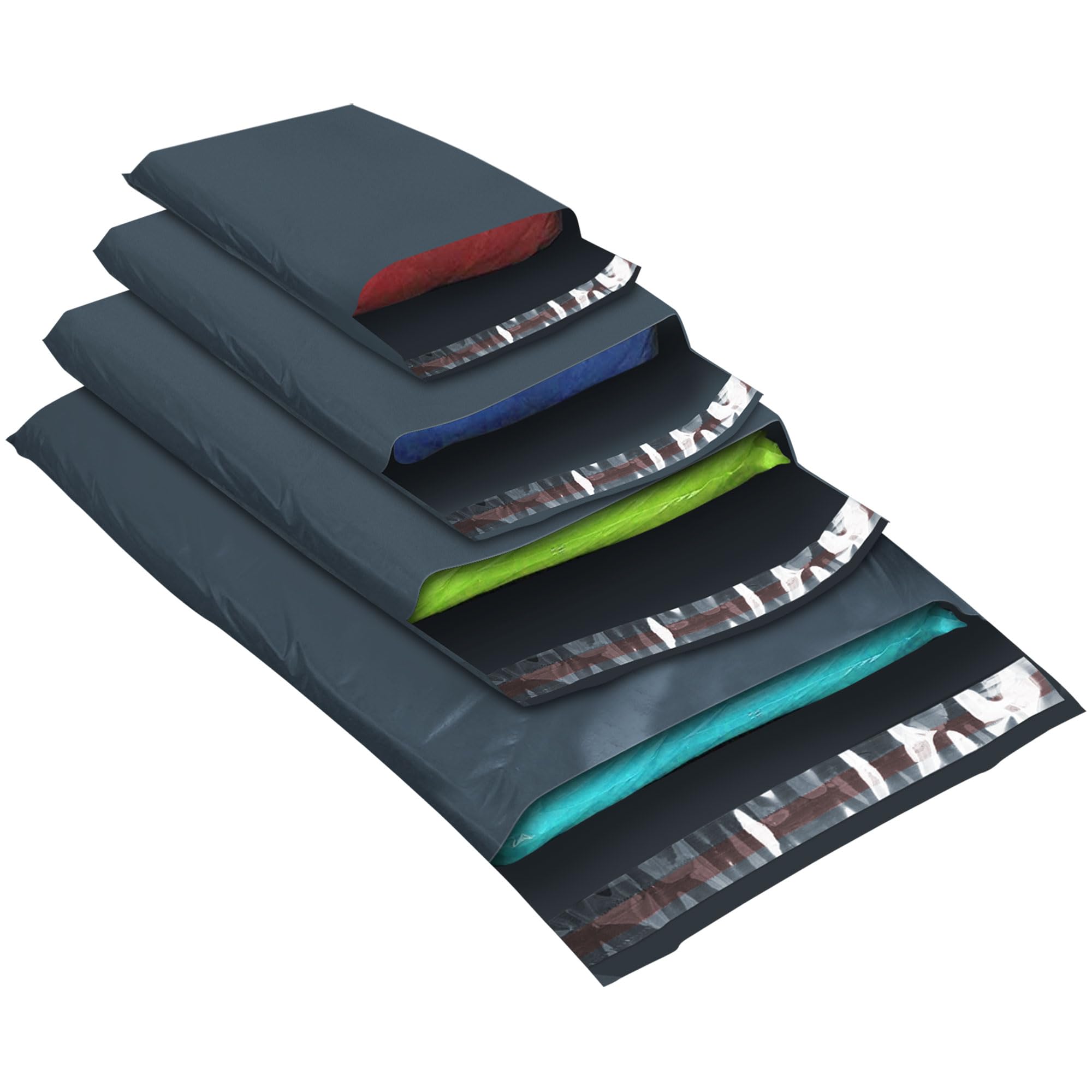 YUNJU Grey Mailing Bags - 100 Count Mixed Sizes, 60 Micron Opaque Plastic Mailers