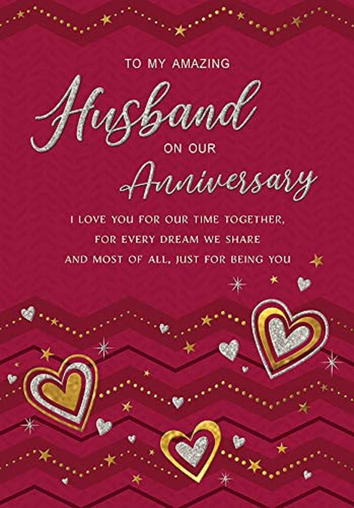 Piccadilly Greetings Anniversary Card for Husband | 9 x 6 inches | Magenta
