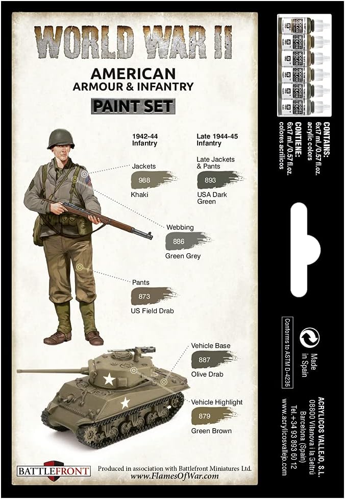 Vallejo Model Color Set - WWII American Armour & Infantry Paints, 17 ml (Pack of 6) 2