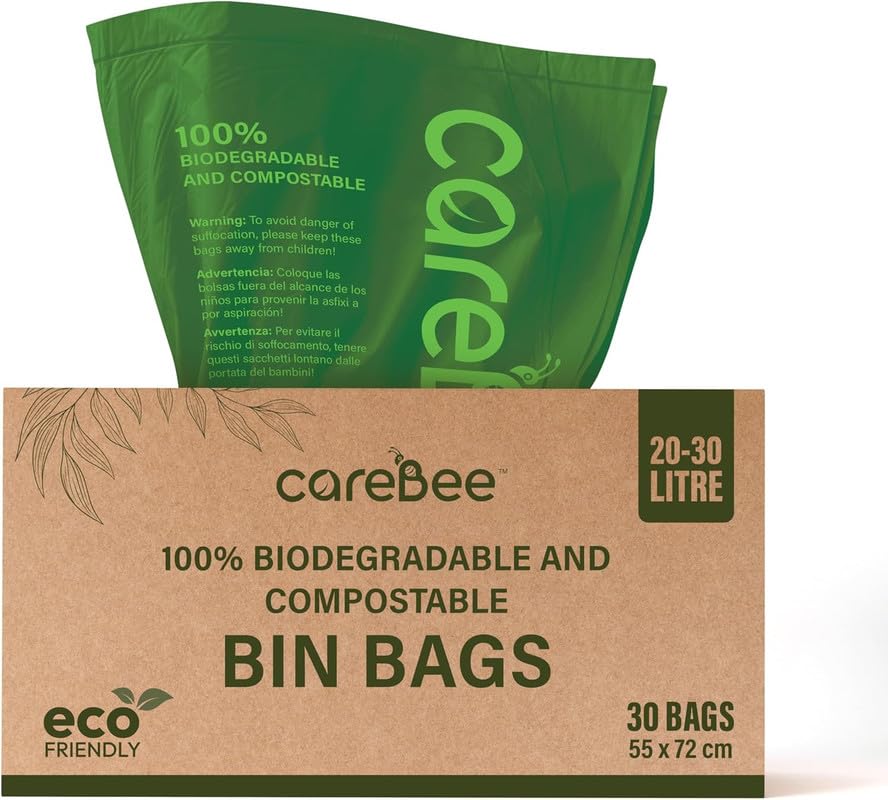 CareBee Biodegradable Kitchen Bin Bags - 50L Capacity, 30 Count | Compostable & Tear Resistant 1