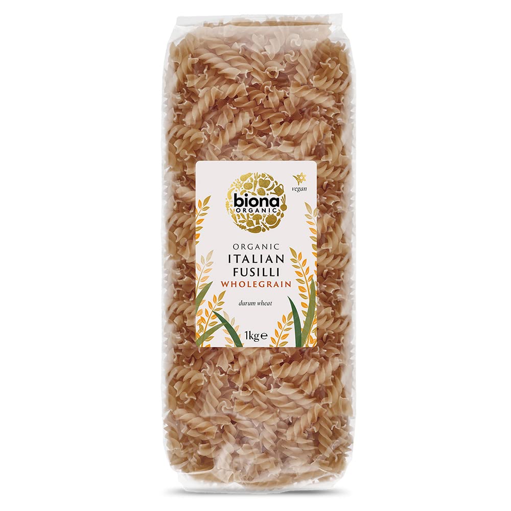 Biona Organic Wholegrain Fusilli 1kg - Bronze Extruded Pasta Made from Organic Durum Wheat 1