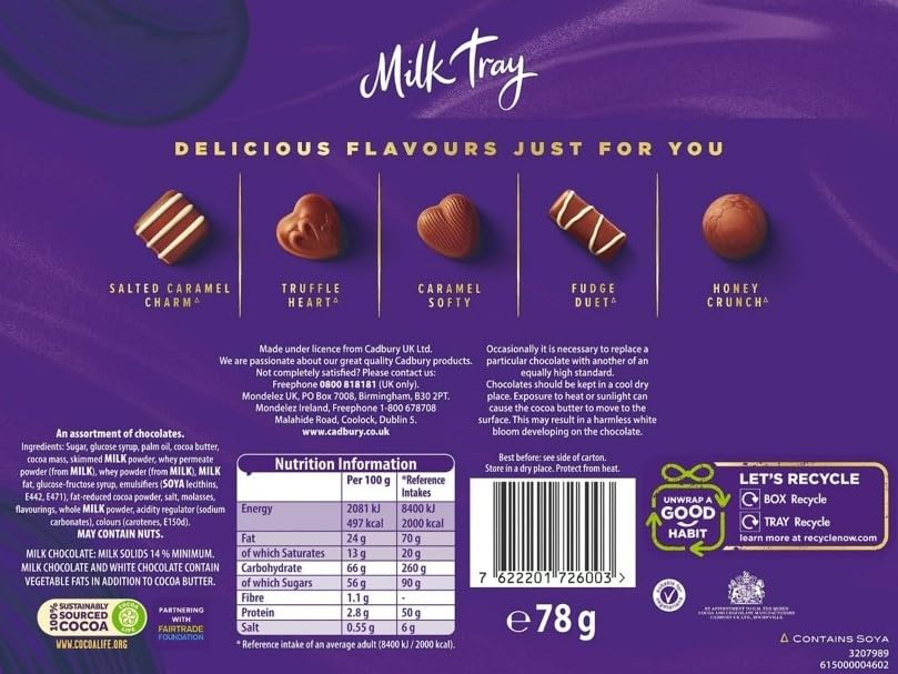 Cadbury Milk Tray Chocolate Box - Assorted Milk Chocolates Gift Set | 78g Pack