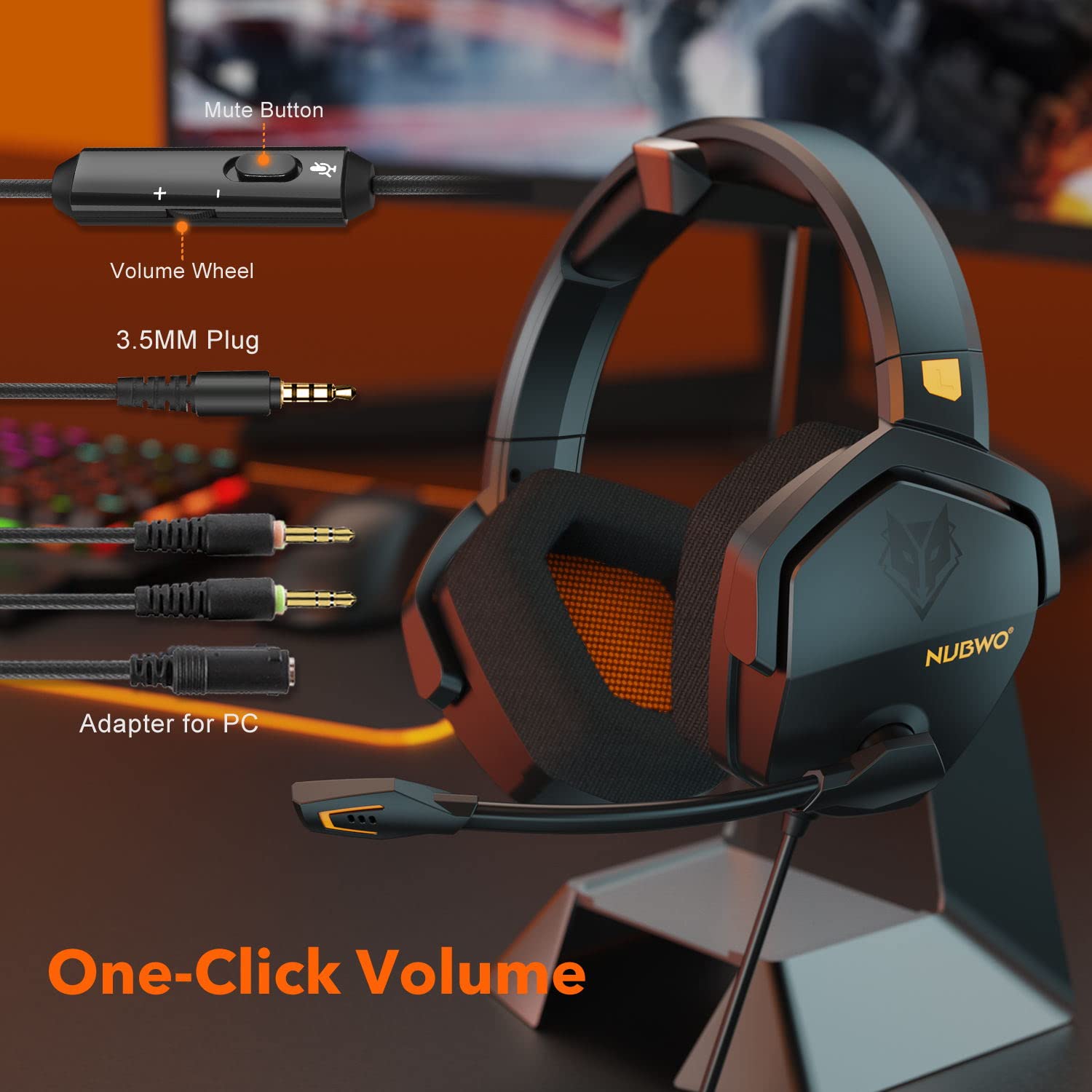 NUBWO N16 Gaming Headset - 50mm Drivers, Noise Cancelling Mic, In-Line Controls | PC, PS4, Xbox One, Switch Compatible 4
