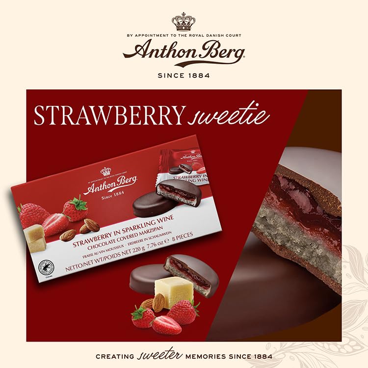 Anthon Berg Dark Chocolate Covered Marzipan Treats - Strawberry in Champagne 220g 12